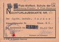 Nachturlaubskarte 15. Flak-Waffent. Schule der Lw., 7,8 x 10,7 cm