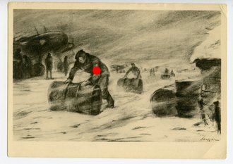 Ansichtskarte "Unsere Arbeitsmänner im Kriegseinsatz - Flugplatz im Schneesturm", datiert 1943
