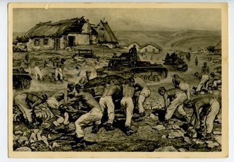 Ansichtskarte "Unsere Arbeitsmänner im Kriegseinsatz - RAD beim Straßenbau im Osten", datiert 1943