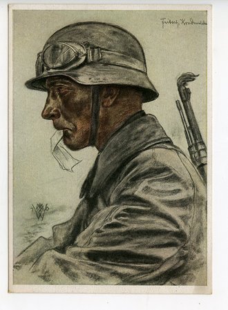 Ansichtskarte VDA Willrichkarte "Unsere Panzerwaffe - Ein Kradmelder", datiert 1942