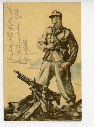 Ansichtskarte "Gebirgsjäger" Zeichnung von Franz Trenk, datiert 1943
