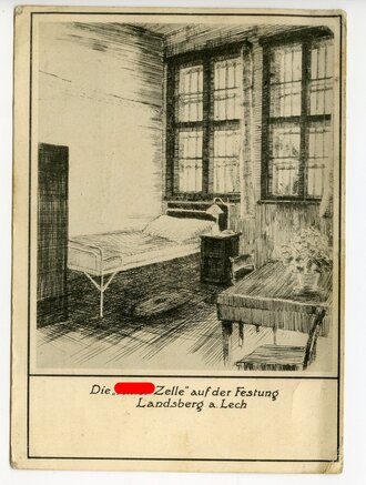 Ansichtskarte "Die Hitler Zelle auf der Festung Landsberg a. Lech", datiert 1939