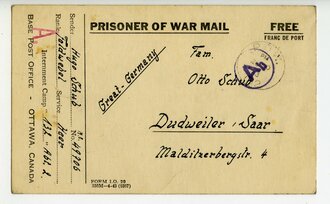Ansichtskarte "Herzliche Weihnachtsgrüße unserer lieben Heimat, Canada 28. November 1943" Prisoner of War Mail