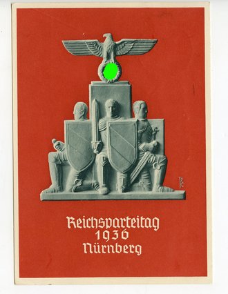 III. Reich - farbige Propaganda-Postkarte - " Reichsparteitag Nürnberg 1936 " gelaufen