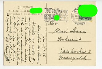 III. Reich - farbige Propaganda-Postkarte - " Reichsparteitag Nürnberg 1936 " gelaufen