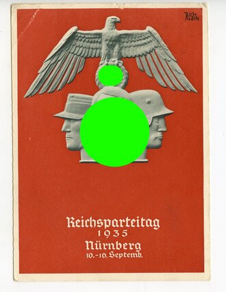 III. Reich - farbige Propaganda-Postkarte - " Reichsparteitag Nürnberg 1935 " gelaufen