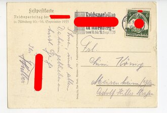 III. Reich - farbige Propaganda-Postkarte - " Reichsparteitag Nürnberg 1935 " gelaufen