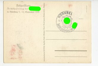 III. Reich - farbige Propaganda-Postkarte - " Reichsparteitag Nürnberg 1938 " gelaufen