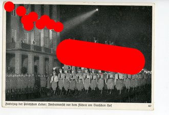 Ansichtskarte " Fackelzug der politischen Leiter: Vorbeimarsch vor dem Führer am Deutschen Hof"