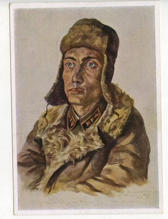 Ansichtskarte "Das Gesicht des Gegners - Sowjetrussischer Leutnant der mot. Infanterie Nalcik-Kaukasus"