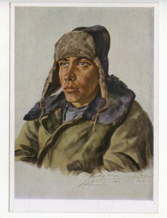 Ansichtskarte "Das Gesicht des Gegners - Sowjetrussischer Fallschirmjäger aus Michailow bei Rjasan"