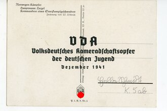 Willrichkarte Ritterkreuzträger "Norwegen Kämpfer" Hauptmann Hozzel, datiert 1941