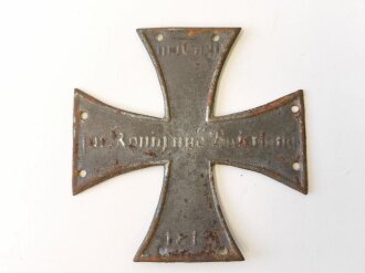 1. Weltkrieg, Landwehrkreuz für eine Wachstuchmütze. Höhe 62mm