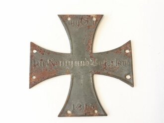 1. Weltkrieg, Landwehrkreuz für eine Wachstuchmütze. Höhe 62mm