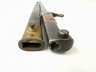 Seitengewehr M1914 (Griechisches Messer) Simson & Co. Suhl für Gewehr 98. Zusammengehöriges Kammerstück, ungereinigt. Siehe Lübbe 312