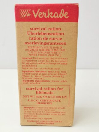 Survival ration for life boats dated 1981. Unopened, for...