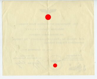 Deutsches Rotes Kreuz, Verleihungsurkunde zur "Auszeichnungsborte" für 5 Jahre Dienstzeit datiert 1939