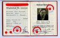 Mitgliedsbuch der NSDAP Ausgabe 1933 ausgestellt 1934 für eine Frau mit der Mitgliedsnummer 1471218. Geklebt bis 1945