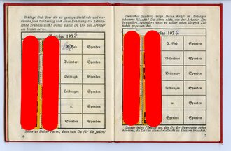 2 Stück Mitgliedsbuch der NSDAP Ausgaben 1932 und 1935 für einen Propagandaleiter mit der Mitgliedsnummer 771617. Beide komplett und gut