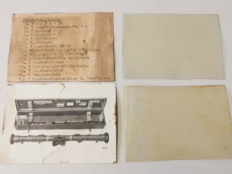 Inhaltsverzeichnis und Abbildung für den Transportkasten zum Entfernungsmesser 36, jeweils mit Chelluloidabdeckung