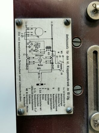 Amtszusatz für den kleinen Klappenschrank datiert 1943, Funktion nicht geprüft