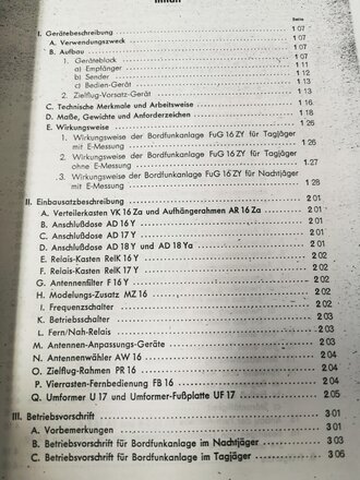 REPRODUKTION, D.(Luft)T.4069 Bordfunkgerät FuG 16 ZY Geräte-Handbuch, A4, datiert 1944, 28 Seiten + Anlagen