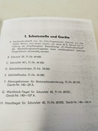 REPRODUKTION, D.(Luft)T.3670, Konservierungsvorschrift für Flugmotoren Stand August 1942, A5, 19 Seiten