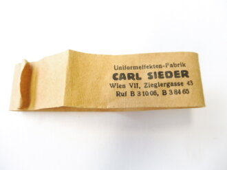 Originale Banderole der Uniform Fabrik Carl Siedler in Wien, wohl für Schulterklappen