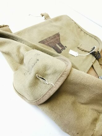 U.S.Army 1944 dated mussette bag, named, straps cut