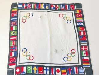 Olympische Spiele 1936 Berlin, Taschentuch mit den Fahnen der teilnehmenden Länder, 30 x 30cm, 4 kleine Stellen mit Klebstoffresten