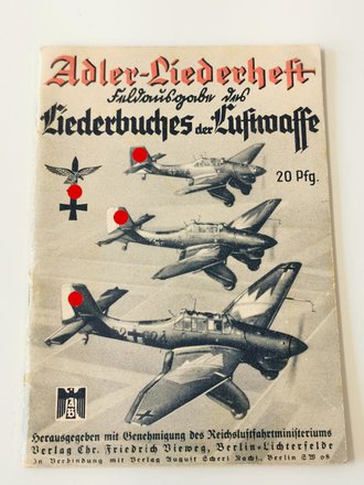 "Adler Liederheft" Feldausgabe des Liederbuches der Luftwaffe, 32 Seiten