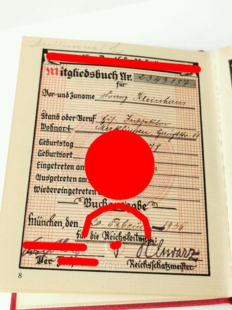 Mitgliedsbuch für einen Angehörigen der NSDAP datiert 1936