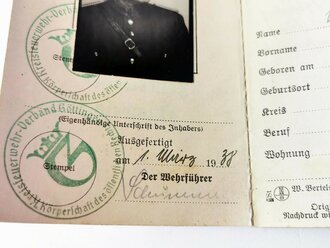 Feuerwehr Ausweis für einen Angehörigen der freiwilligen Feuerwehr  Göttingen datiert 1938