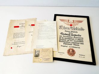 Deutsche Reichsbahn, grossformatige Ehrenurkunde und diverse Papiere