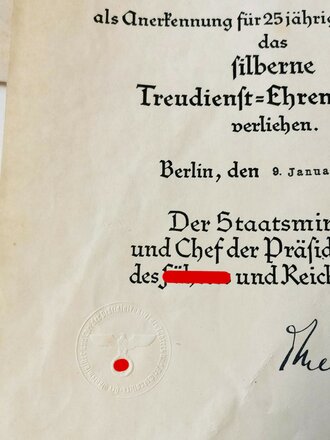 Deutsche Reichsbahn, grossformatige Ehrenurkunde und diverse Papiere