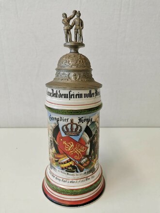 Württemberg, Reservistenkrug eines Angehörigen in "Gren.Rgt. König Karl 5.Württ. No.23 Ulm"  Unbeschädigtes Stück mit normalen Gebrauchsspuren.