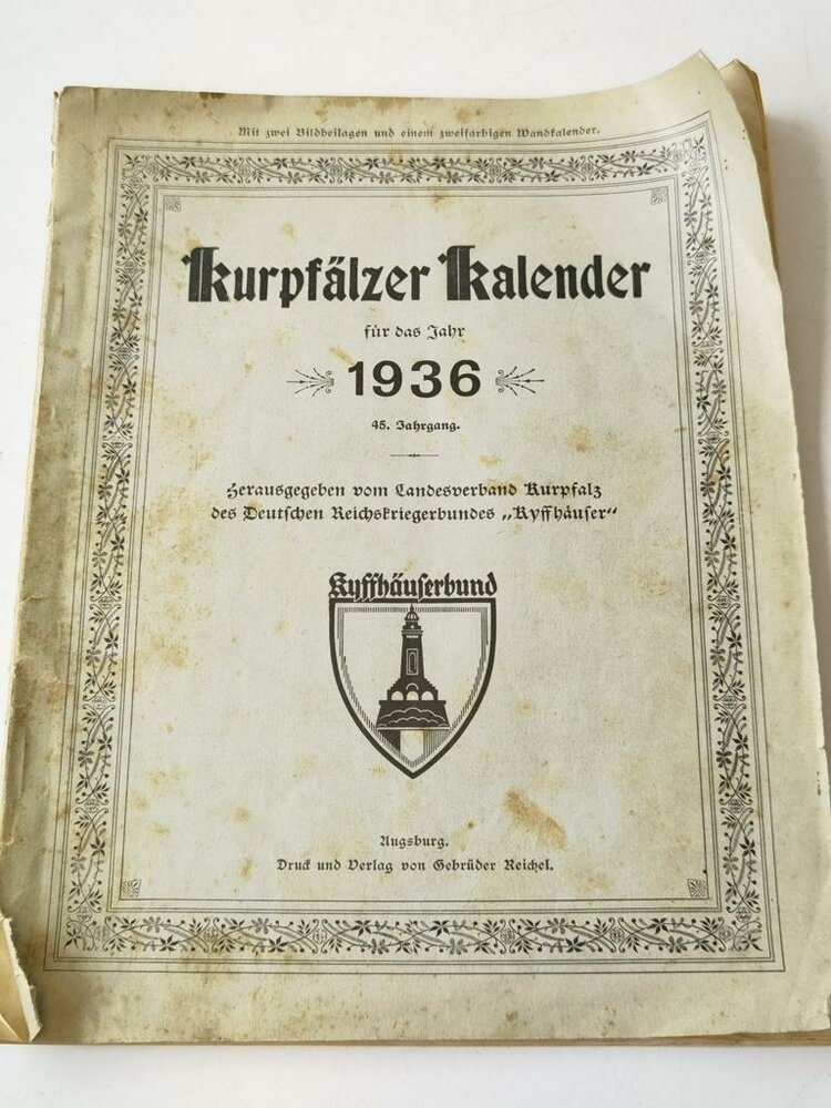 Kyffhäuserbund Kurpfälzer Kalender für das Jahr 1936, unter A4, 15,00