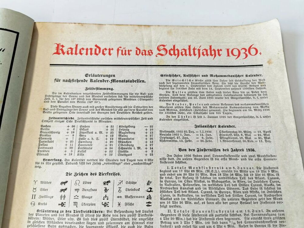 Kyffhäuserbund Kurpfälzer Kalender für das Jahr 1936, unter A4, 15,00