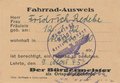 Fahrrad-Ausweis, Bescheinigung und Ticket eines Obersekretärs der Reichsbahndirektion, datiert 1945