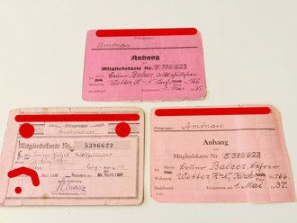 NSDAP Mitgliedskarte mit 2x Anhang