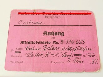 NSDAP Mitgliedskarte mit 2x Anhang