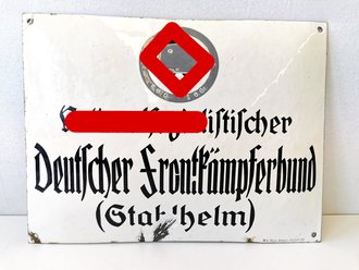 Emailleschild "Nationalsozialistischer Deutscher Frontkämpferbund ( Stahlhelm ) Maße 30 x 40cm. Schweres, ungereinigtes Stück, direkt aus Familienbesitz