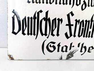 Emailleschild "Nationalsozialistischer Deutscher Frontkämpferbund ( Stahlhelm ) Maße 30 x 40cm. Schweres, ungereinigtes Stück, direkt aus Familienbesitz