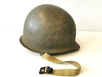 U.S. WWII helmet shell, original paint, with khaki chinstrap