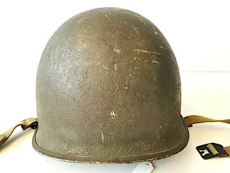 U.S. WWII helmet shell, original paint, with khaki chinstrap