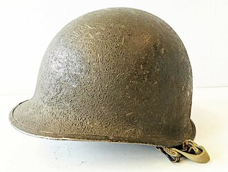 U.S. WWII helmet shell, original paint, with khaki chinstrap