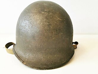 U.S. WWII helmet shell, original paint, with khaki chinstrap