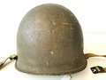 U.S. WWII helmet shell, original paint, with khaki chinstrap