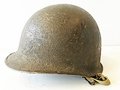 U.S. WWII helmet shell, original paint, with khaki chinstrap