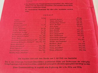 Frontnachrichtenblatt der Luftwaffe, Sonderausgabe: Englische Kriegsflugzeuge, Leistungen und Bilder Stand 1.Juli 1940.  Nicht auf Vollständigkeit überprüft